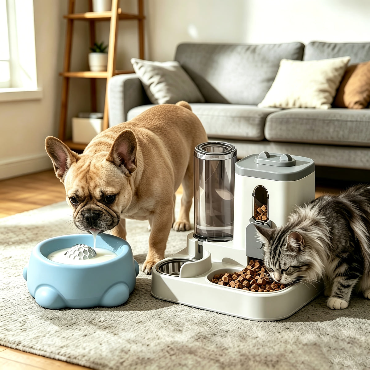 Cat Feeding Station with Food and Water Dispenser Options, Colorful Pet Feeder or Rolling Ball Slow Feeder Bowl for Everyday Indoor Meals