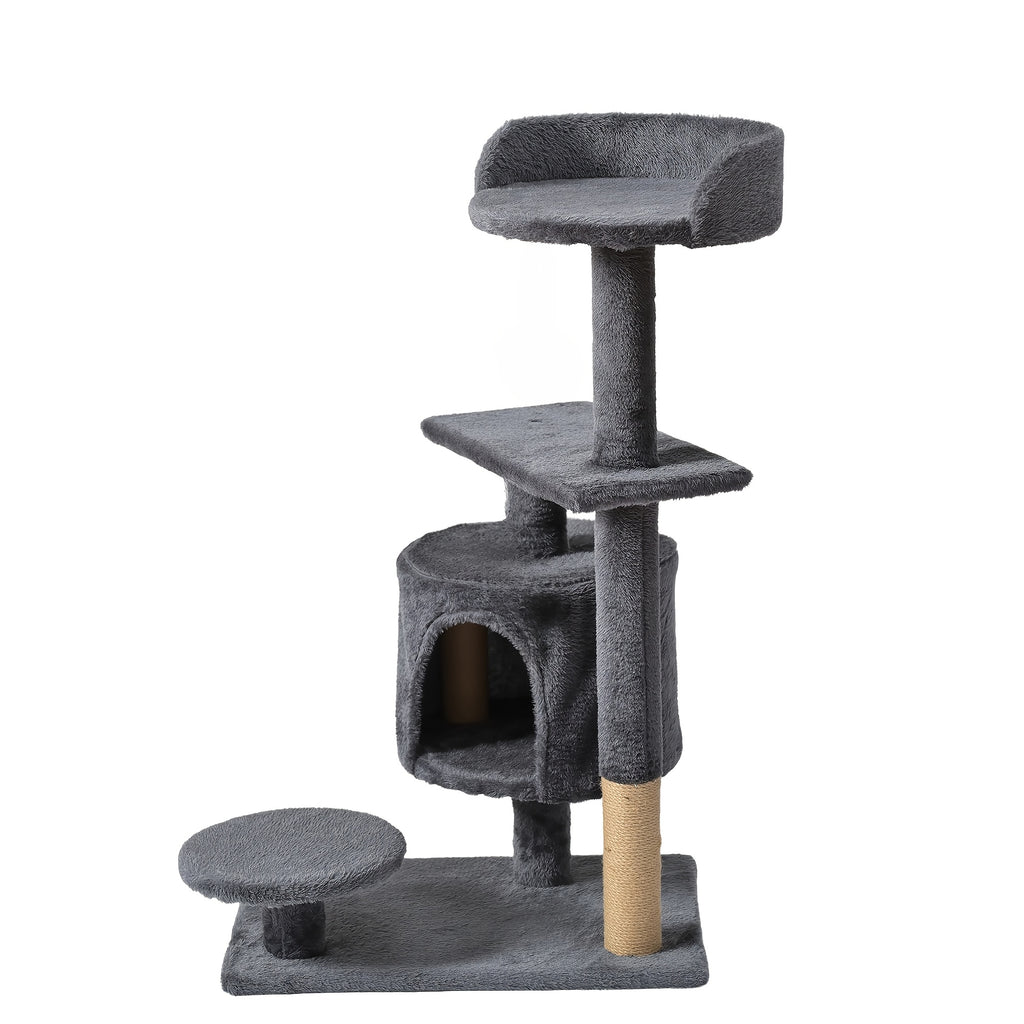 Cat Tree with Hammock and Extended Platform, Multi-Level Indoor Cat Tower with Sisal Scratching Posts, Condo and Dangling Play Toy