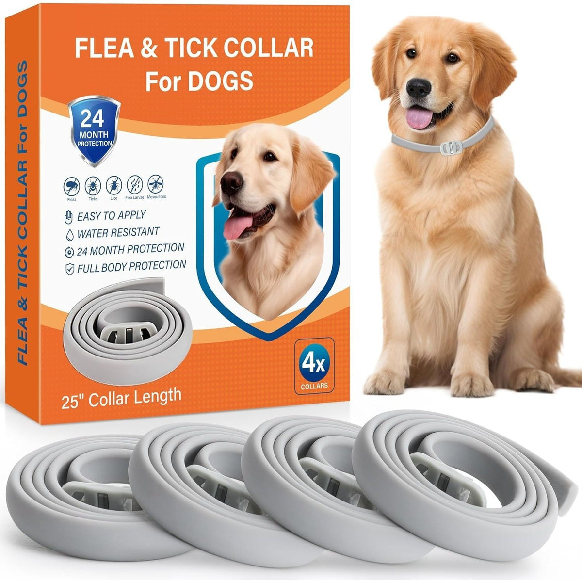 Flea and Tick Collars for Dogs, Grey Adjustable Collar Multipack in 4 or 8 Pieces, Cut-to-Fit Strap Design for Label-Directed Pet Care