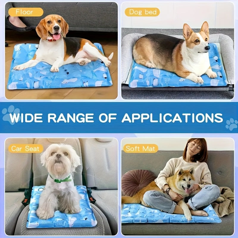 Gel Cooling Mat for Dogs and Cats, Water-Activated Reusable Pet Resting Pad in Two Sizes and Four Patterns for Indoor and Outdoor Summer Lounging