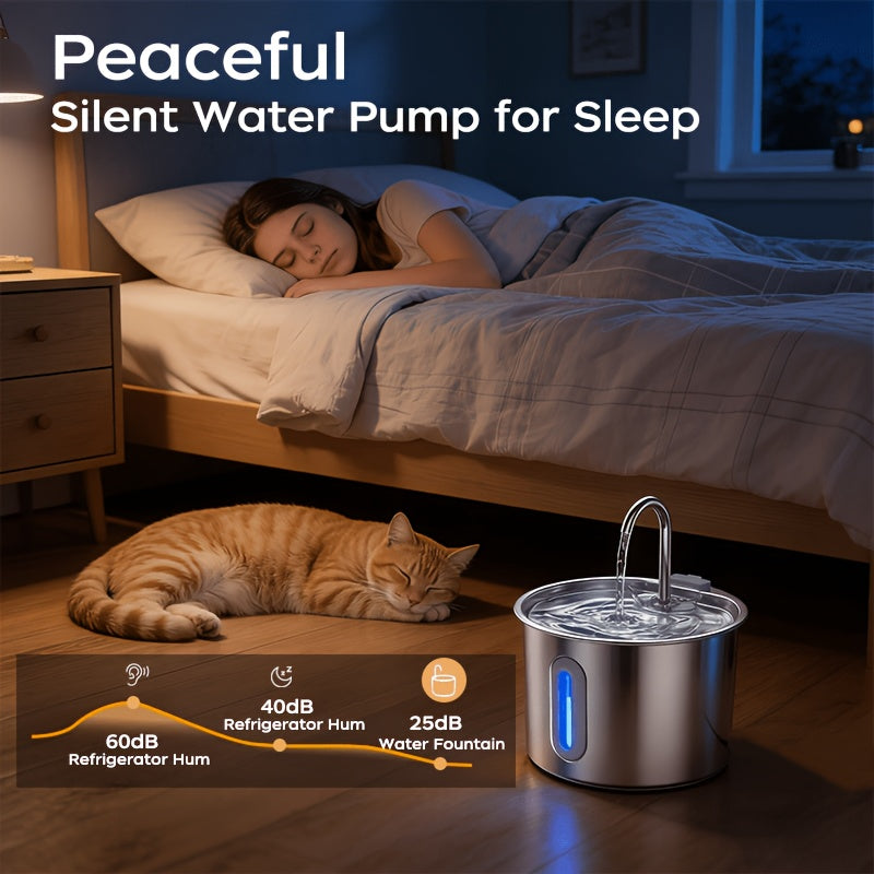 Filtered Cat Water Fountain 74.39oz, Stainless Steel Automatic Pet Drinking Dispenser with Quiet Pump for Cats and Dogs, Three Style Options
