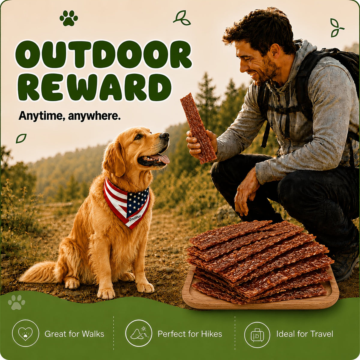 Beef Strips for Dogs 100g Beef Tendon Slices, Canine Snack Treats for Supervised Reward Time, Home Training Practice and Everyday Bonding