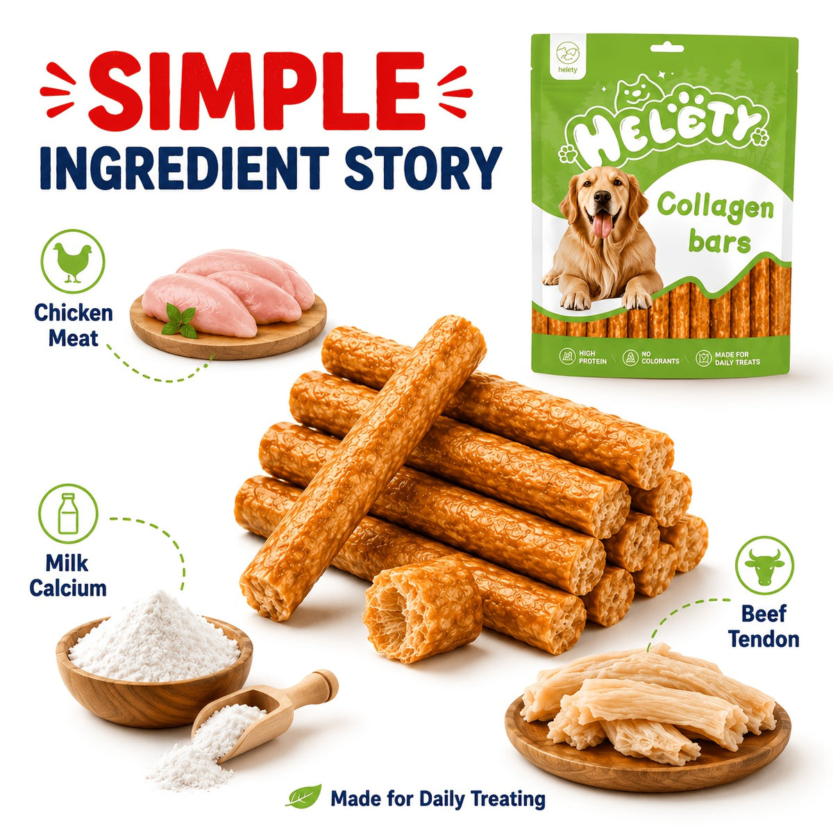 Collagen Dog Chew Sticks, Chicken-Flavored Chew Treats for Medium and Large Dogs, 5-Piece and Multi-Pack Options for Supervised Chewing