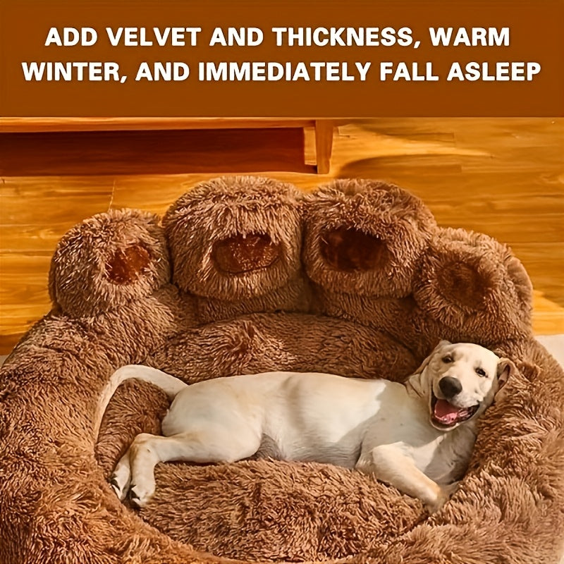 Donut Dog Bed with Bear Paw Design, Soft Plush Cuddler for Dogs and Cats, Cozy Indoor Sleeping Nest in Coffee Gray or Pink, 22 to 37 Inch Sizes