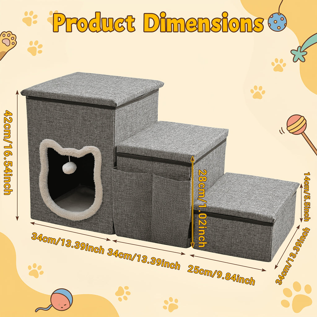 Pet Stairs with Storage for Bed and Sofa, Soft Cushioned Non-Slip Dog and Cat Steps in 2, 3 or 4 Tiers with Side Pocket or Grab Bar Style Options