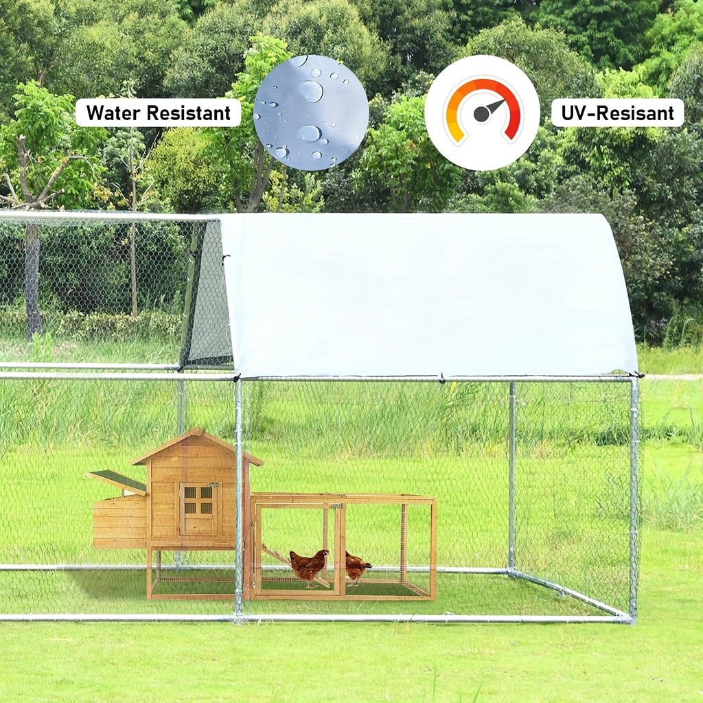 Metal Chicken Coop with UV-Resistant Cover, Walk-In Outdoor Poultry Enclosure for Backyard Hens with Flat, Dome or Spire Roof Options
