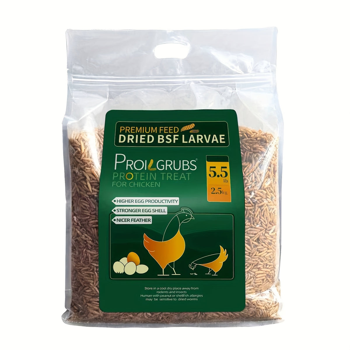 Chicken Treats with Dried Black Soldier Fly Larvae, Protein-Rich BSFL Grubs for Backyard Poultry and Wild Bird Feeding, Six Pack Sizes from 5 to 33 lb