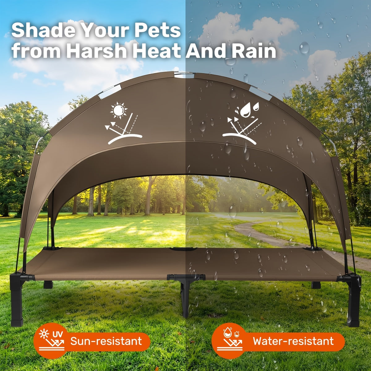 Outdoor Dog Bed with Removable Canopy, Portable Elevated Pet Cot in 42, 51 and 58 Inch Options for Dogs and Cats, Patio and Camping Rest