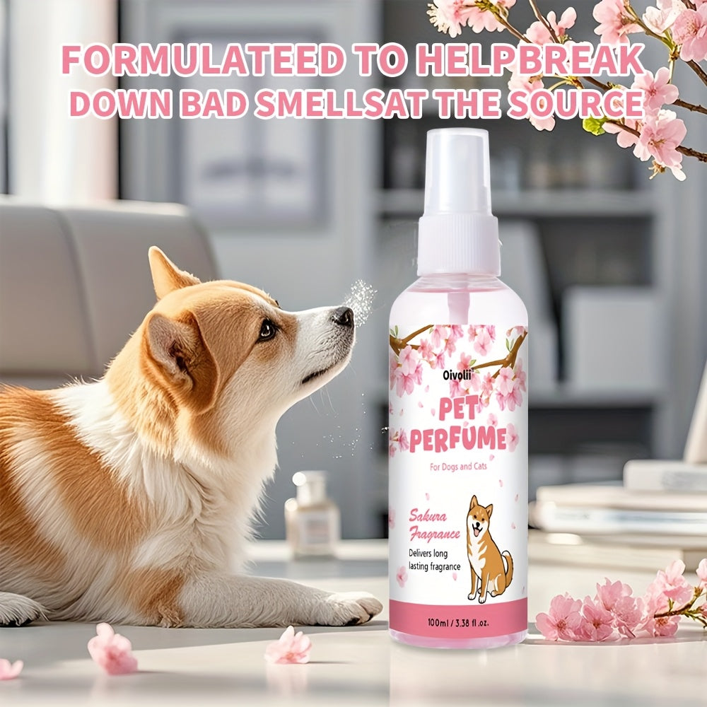 Cherry Blossom Pet Perfume Spray 100ml, Sakura Scented Pet Deodorizing Mist and Dog Cologne for Label-Directed Grooming Routines
