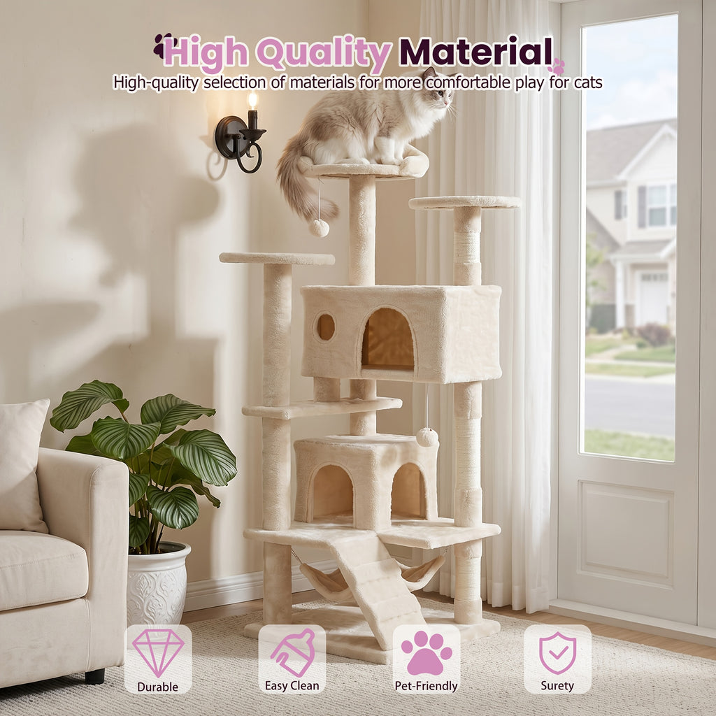 Cat Tree 44 or 54 Inch with Soft Hammock and Condo, Natural Sisal Scratching Posts for Indoor Climbing and Rest, Eight Color Options