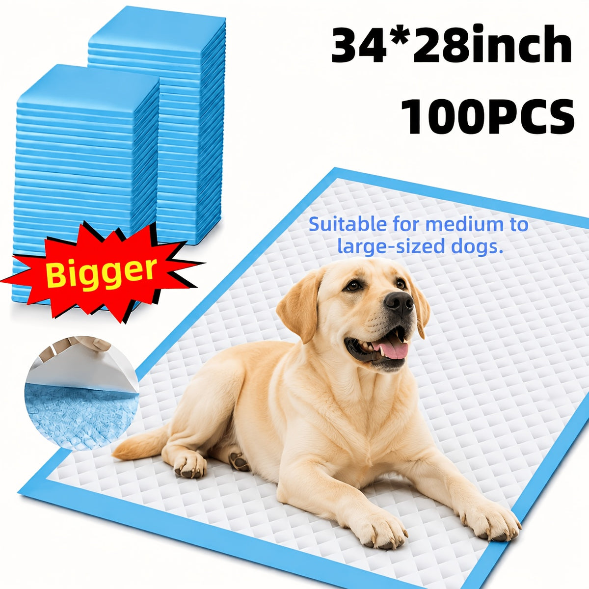 Thickened Dog Pee Pads for Indoor Potty Training, Absorbent Pet Urine Pads with Leak Protection, Large Dog 100 or 126 Count and Puppy 100 Count Options