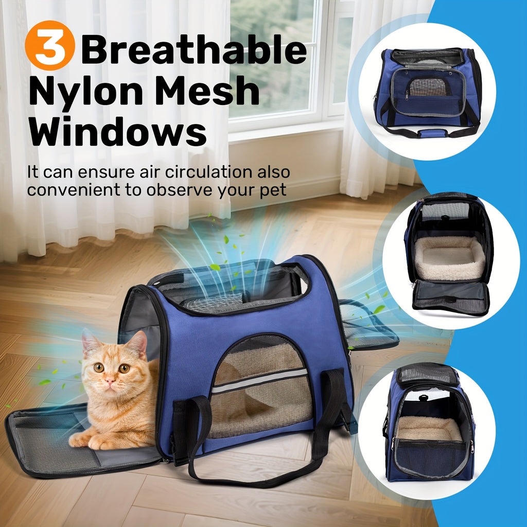 Foldable Cat Carrier Backpack with Zipper Closure, Ventilated Pet Travel Bag for Cats and Dogs, Seven Colors for Vet Visits and Everyday Trips