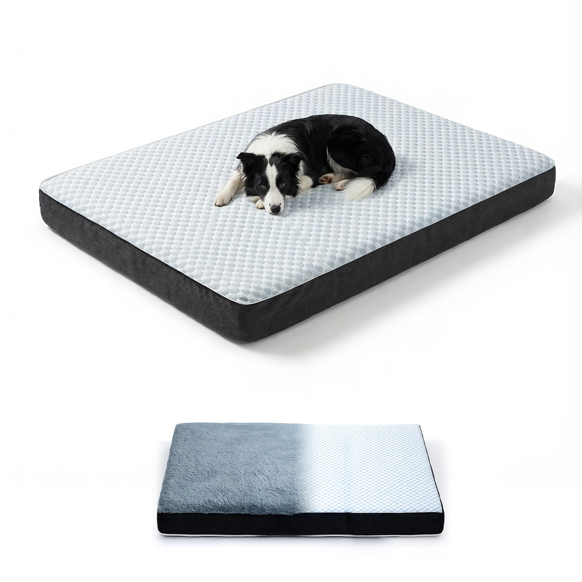 Double-Sided Orthopedic Dog Bed with Egg Crate Foam, Removable Washable Cover and Anti-Slip Base, Gray Crate Mat, 22.05 x 35.04 Inches