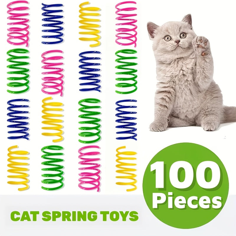 Cat Spring Toys 100 Pack for Indoor Cats and Kittens, Colorful Plastic Spiral Toys for Chasing, Batting and Supervised Interactive Play