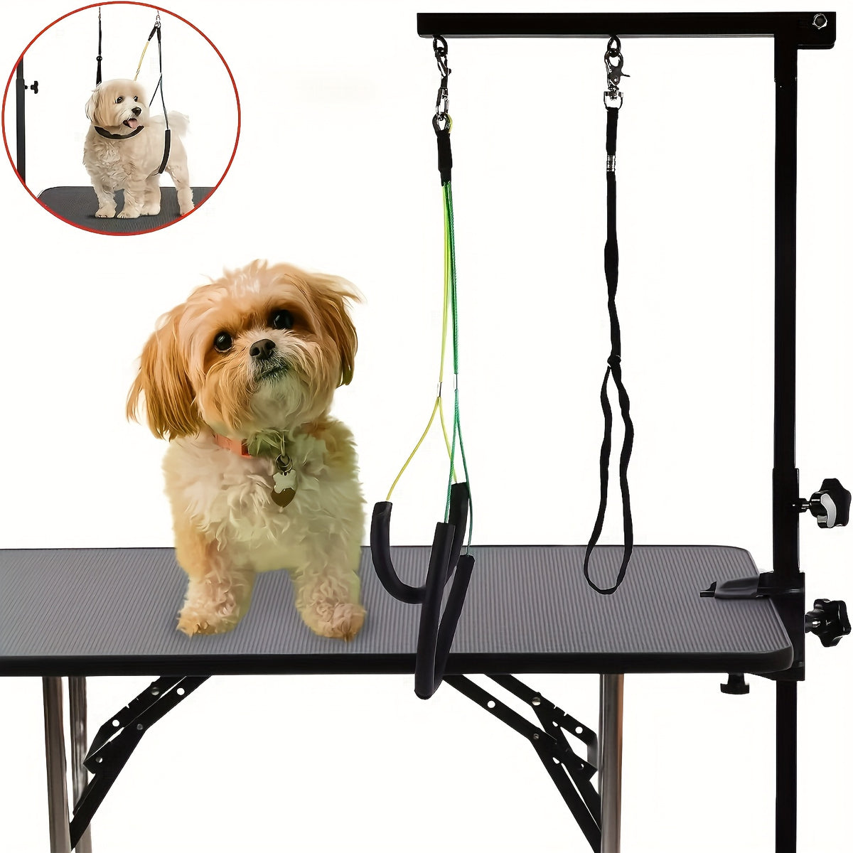 Telescopic Dog Grooming Arm in Black, Height Adjustable Pet Grooming Rack with Fixing Device for Supervised Bathing, Trimming and Coat Care