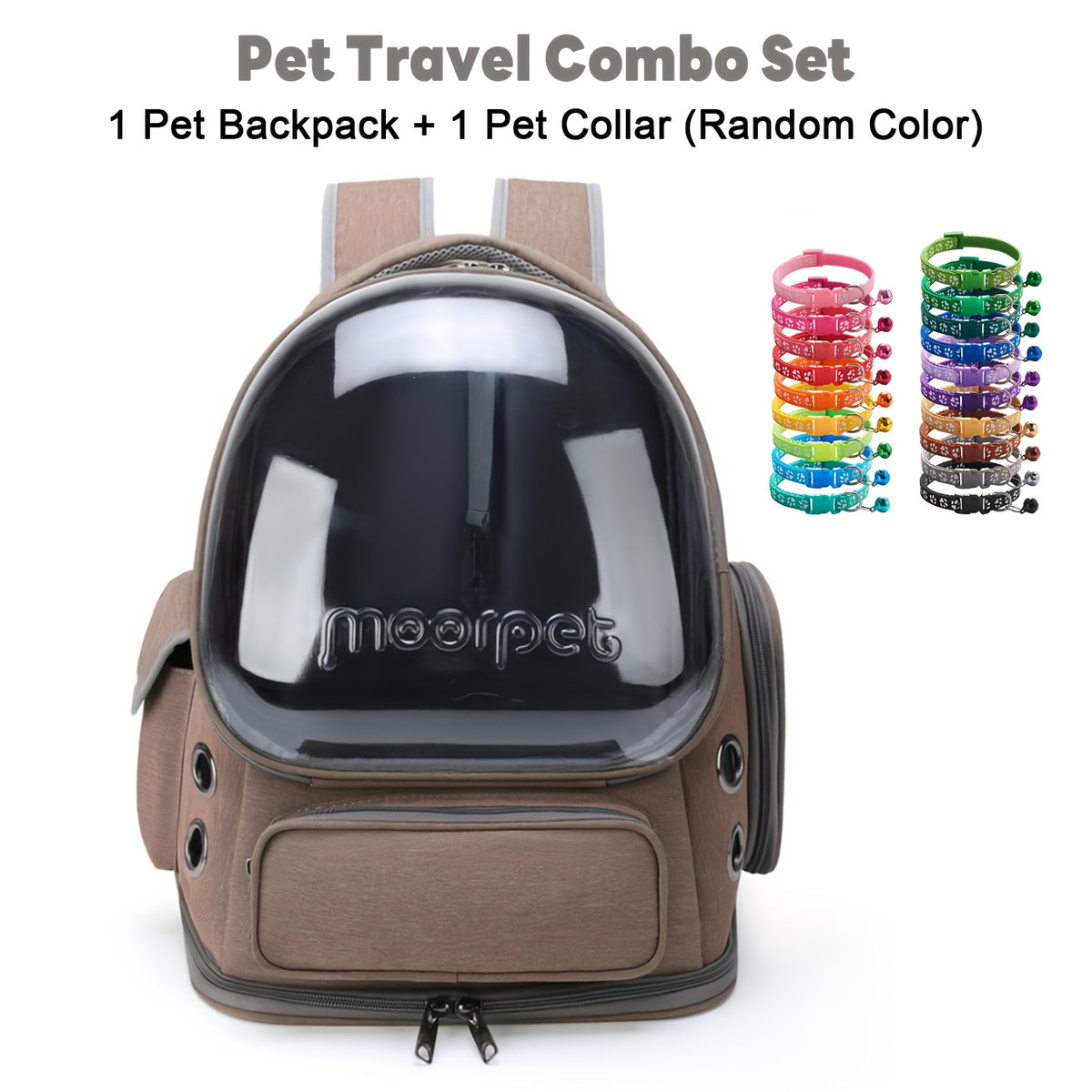 Oxford Cat Backpack Carrier with Pet Collar, Breathable Travel Bag for Small to Medium Cats and Dogs, Safety Zippers and Durable Straps, Green Gray or Khaki