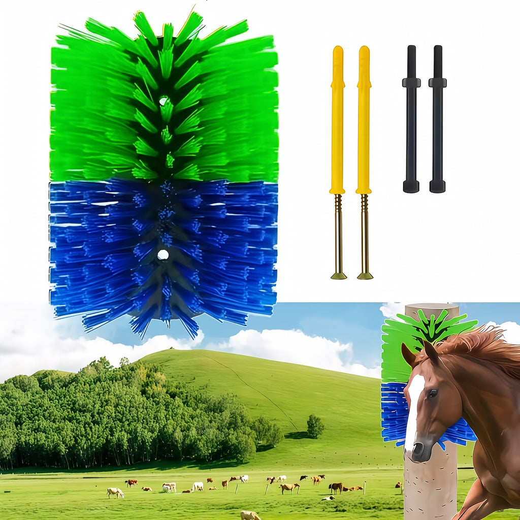 Livestock Scratch Brush 2-Pack or Single, Wall-Mount Grooming and Massage Scratcher with Screws for Horses, Cows, Goats, Sheep and Pigs, Itch Relief for Farm and Ranch