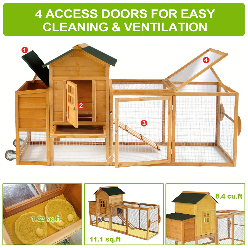 Wooden Chicken Coop with Run and Nesting Box, Raised Backyard Hen House with Access Ramp, Removable Cleaning Tray and Optional Wheeled Models