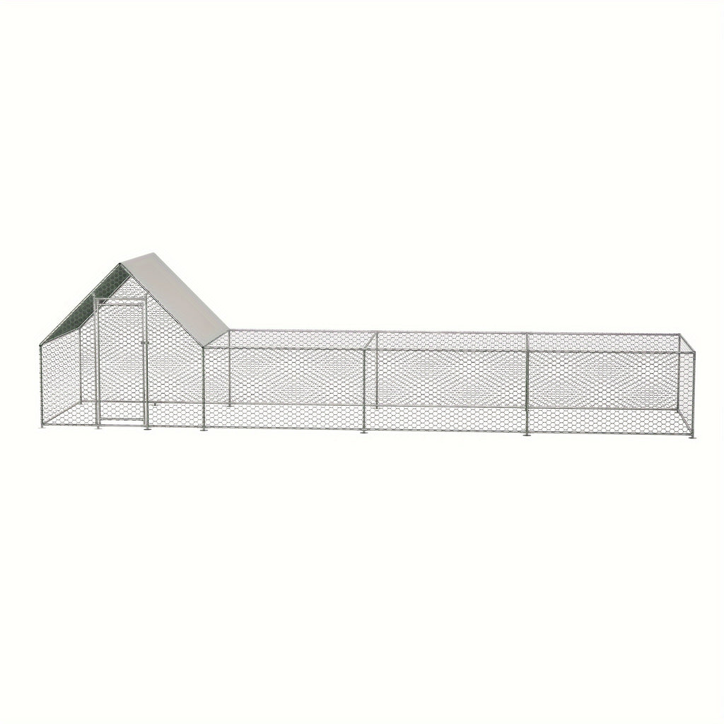 Large Metal Chicken Run with Lockable Door and UV-Resistant Cover, Steel Frame Poultry Enclosure with PVC-Coated Mesh for Backyard Hens and Ducks