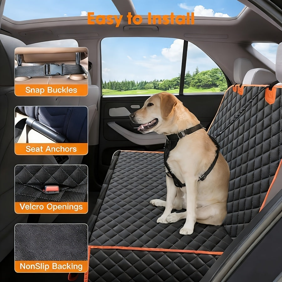 Rear Seat Cover for Dogs, Anti-Slip Dog Car Seat Protector in Black with Black or Orange Edge for Everyday Drives and Pet Travel