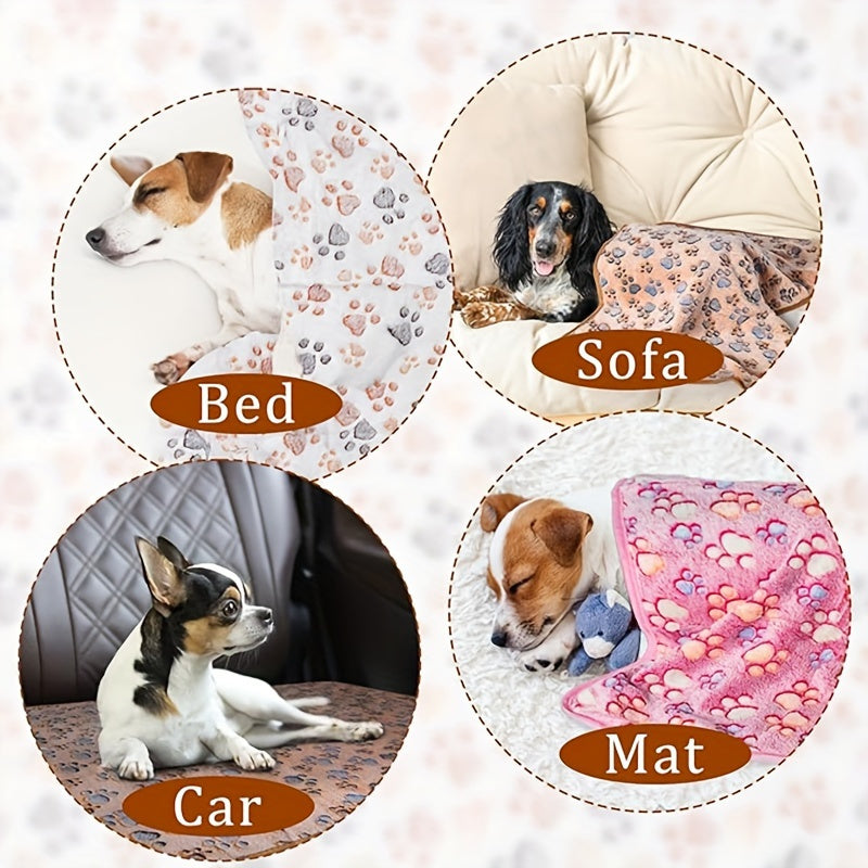 Pet Blankets 8 Pack for Dogs and Cats, Soft Flannel Paw Print Throws, Machine Washable Bedding Layers for Everyday Rest and Cozy Home Naps