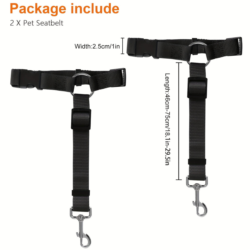 Adjustable Dog Car Seat Belt 2 Pack, 2-in-1 Nylon Pet Tether and Leash for Small Dogs, Vehicle Travel, Road Trips and Daily Outings