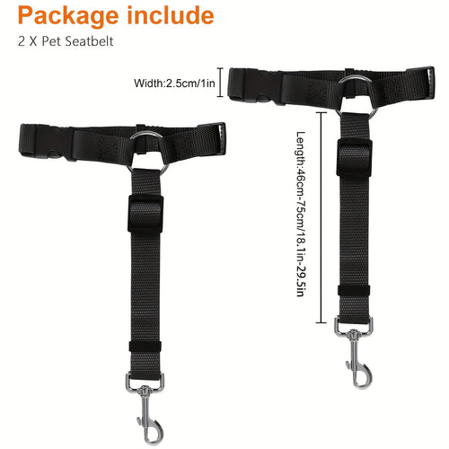 Adjustable Dog Car Seat Belt 2 Pack, 2-in-1 Nylon Pet Tether and Leash for Small Dogs, Vehicle Travel, Road Trips and Daily Outings