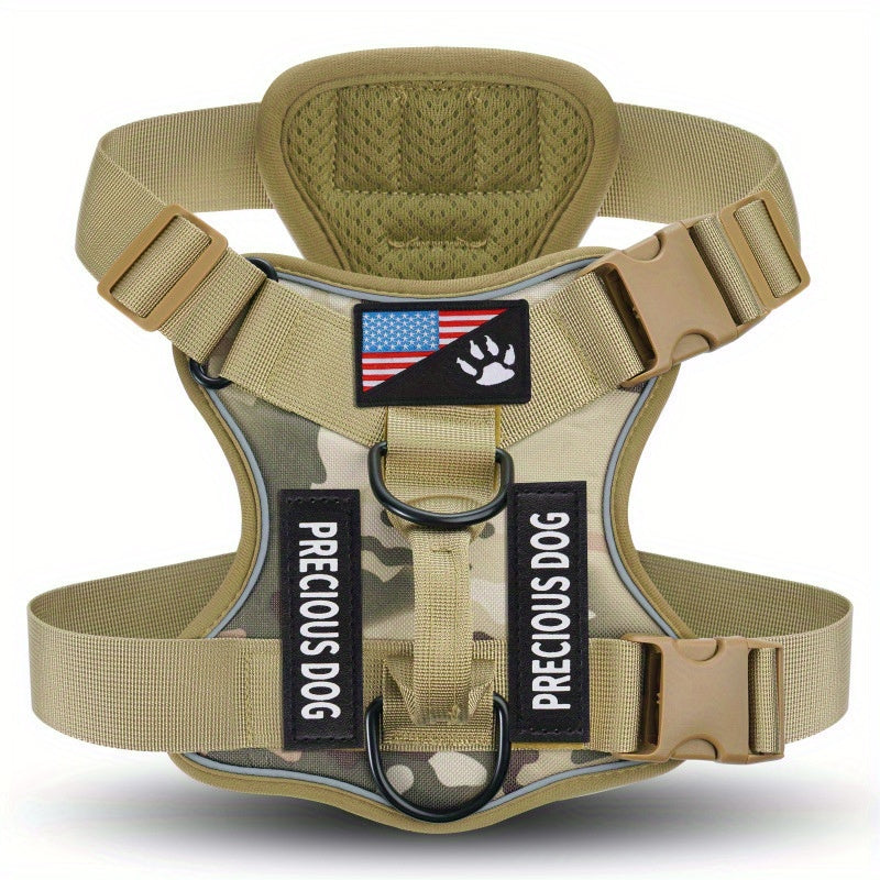 Dog Harness with 3 Patches, Reflective Adjustable Oxford Vest with Breathable Mesh Lining and Chest and Back Leash Loops for Walking, S to XL