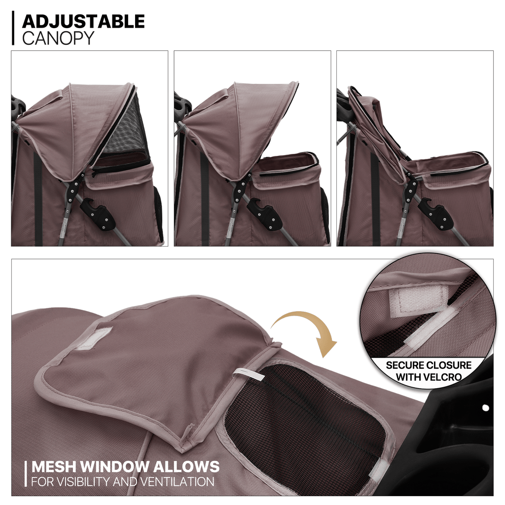 Foldable Dog Stroller for Small Dogs and Cats, 3-Wheel Pet Pushchair with Weather Cover, Breathable Mesh, Storage Basket and Cup Holder
