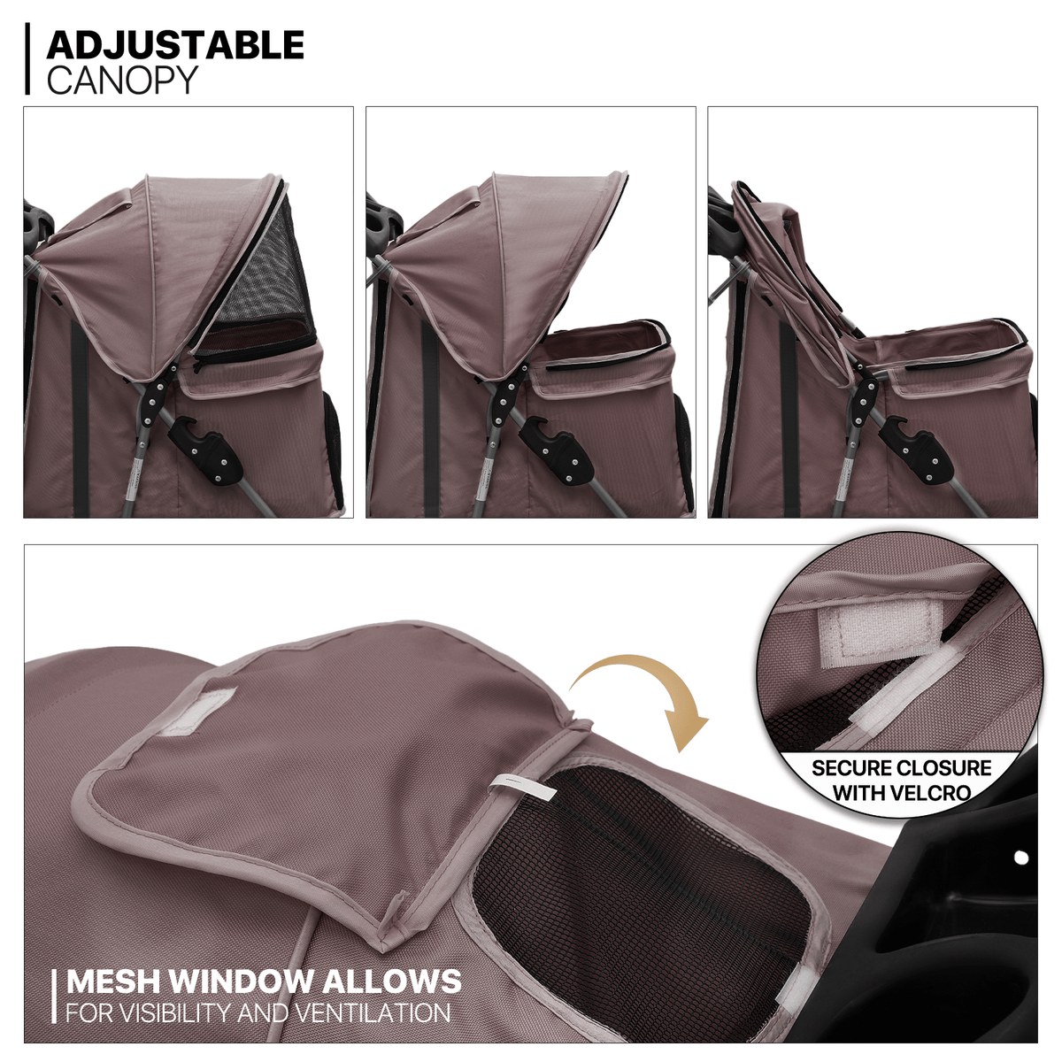 Foldable Dog Stroller for Small Dogs and Cats, 3-Wheel Pet Pushchair with Weather Cover, Breathable Mesh, Storage Basket and Cup Holder