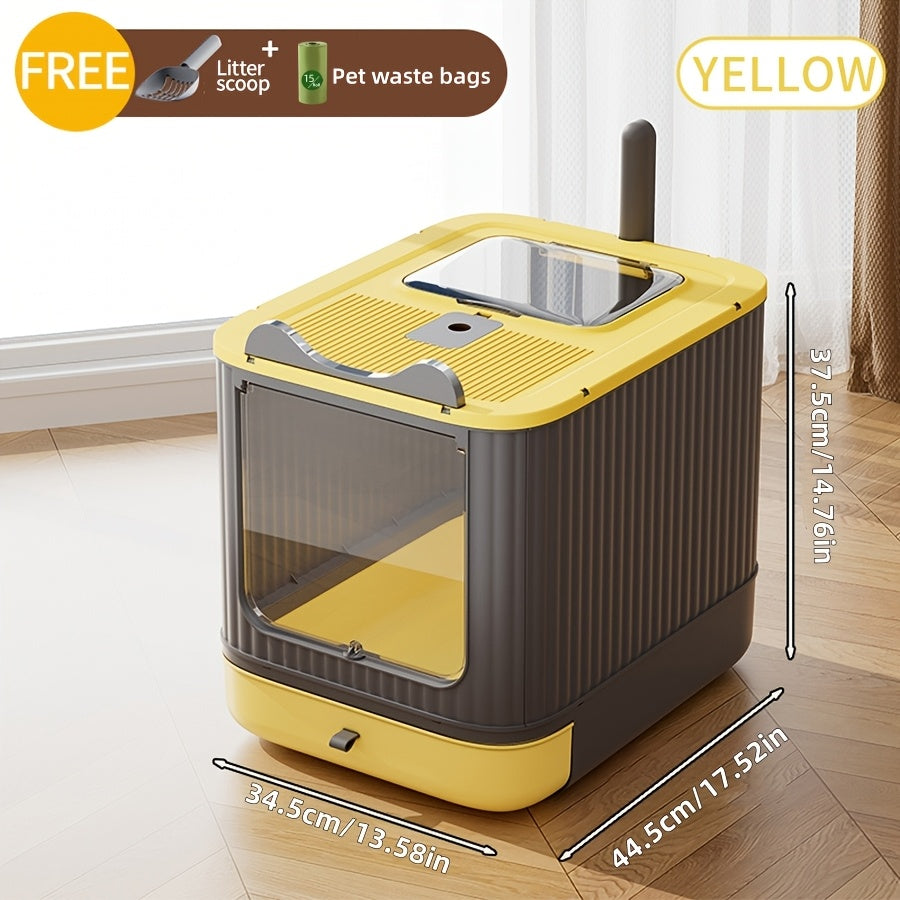 Extra Large Cat Litter Box with Front-Loading Drawer, 4-in-1 Enclosed Double-Door Cat Toilet with Top Cover, Scoop and Carbon Bag