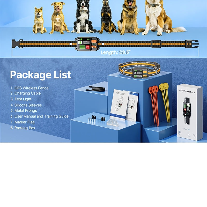 Wireless GPS Dog Fence with Circular Boundary Mode, Orange Rechargeable Dog Collar System for Supervised Outdoor Yard Training, No Buried Wires