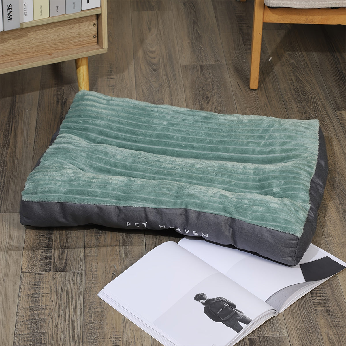 Striped Dog Bed Mat in Green, 23.62 x 18.5 Inch Soft Rectangular Pet Cushion with Polyester Fill for Small Dogs and Cats, Everyday Indoor Rest