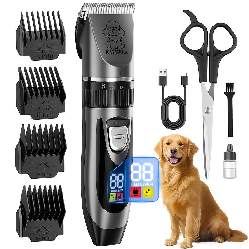 Rechargeable Dog Grooming Clippers Kit, Cordless Low-Noise Pet Hair Trimmer with Scissors and Comb for Small and Large Dogs and Cats