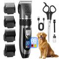 Rechargeable Dog Grooming Clippers Kit, Cordless Low-Noise Pet Hair Trimmer with Scissors and Comb for Small and Large Dogs and Cats