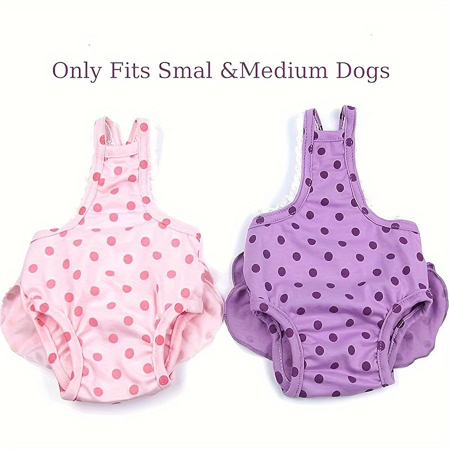 Washable Female Dog Diapers with Suspenders, 2-Pack Reusable Heat Cycle Sanitary Panties in Red Polka Dot and Cow Print, XXL Size