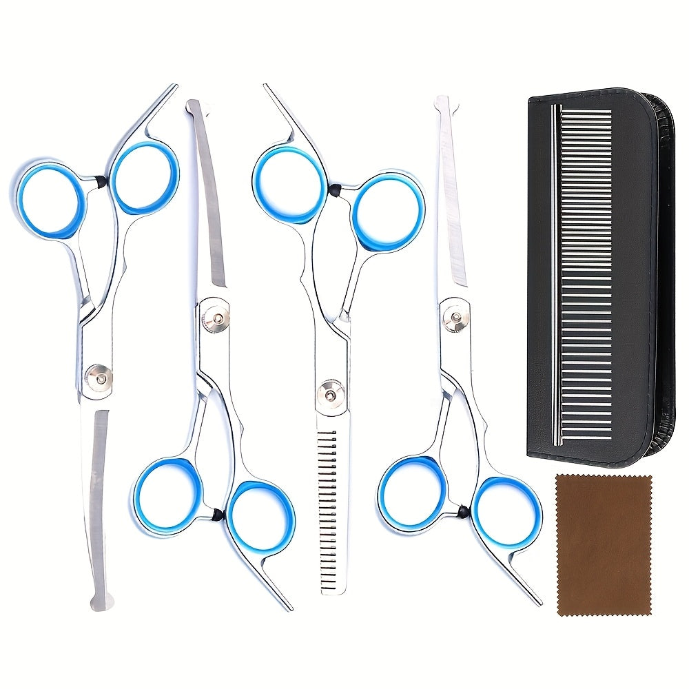 Dog Grooming Scissors 6-Piece Titanium-Coated Kit, 4CR Stainless Steel Pet Hair Trimming Tools with Rounded Tips for Dogs and Cats at Home