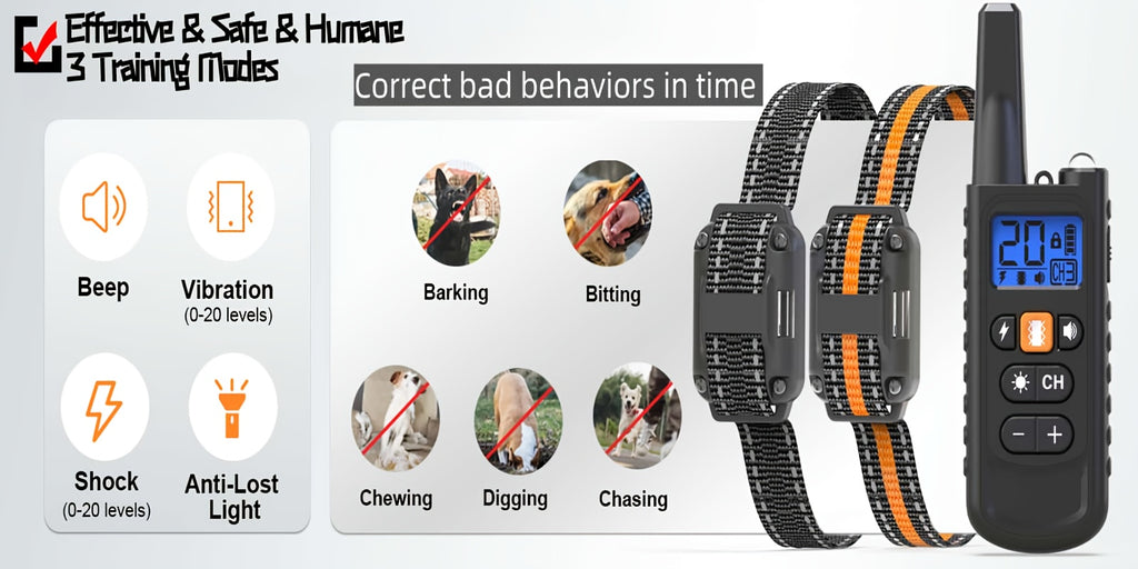Remote E Collar for Dogs 5-120 lbs with Beep, Vibration and Static Modes, Dog Training Collar with Remote in 1, 2 or 3 Dog Options
