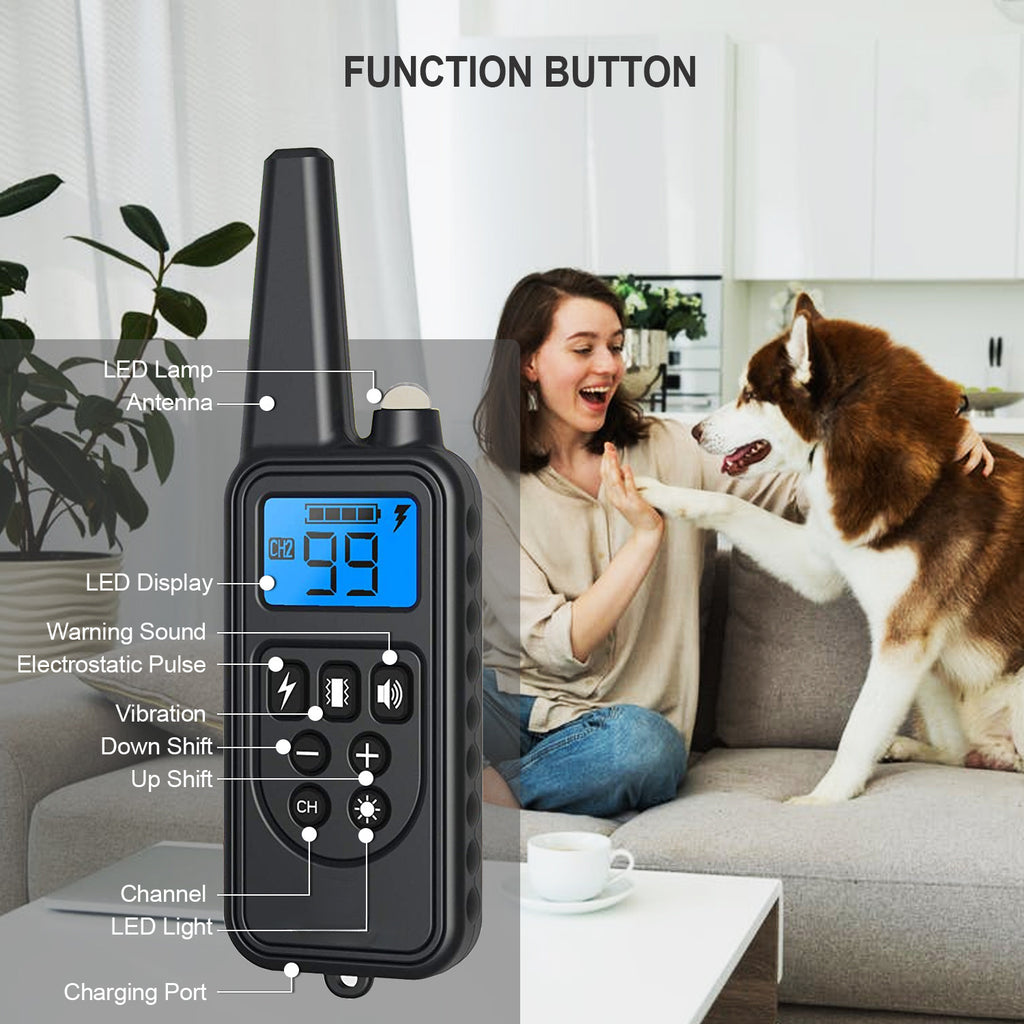 Dog Training Collar Set for 2 or 3 Dogs, Black USB Rechargeable Remote with LED Light, Beep, Vibration and Static Modes for Supervised Sessions