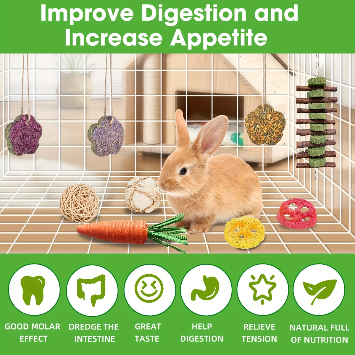 Timothy Hay Treats Variety Pack for Rabbits, Guinea Pigs and Hamsters, 21 Assorted Hay Sticks and Cakes with Carrot and Strawberry Styles