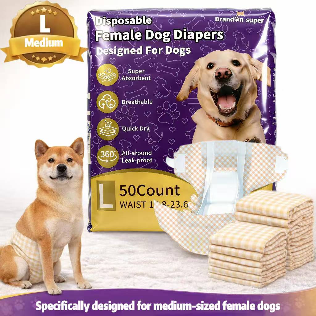 Disposable Dog Diapers 50-Count Bag, Male Wrap and Female Diaper Style Options in XS S M L for Supervised Indoor Accident Management and Pet Hygiene