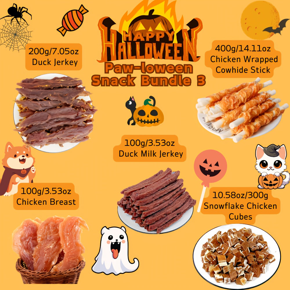Halloween Dog Treat Bundle 1100g, Paw-loween Chicken and Duck Snack Assortments with Eight Bundle Options for Seasonal Gifts and Supervised Rewards