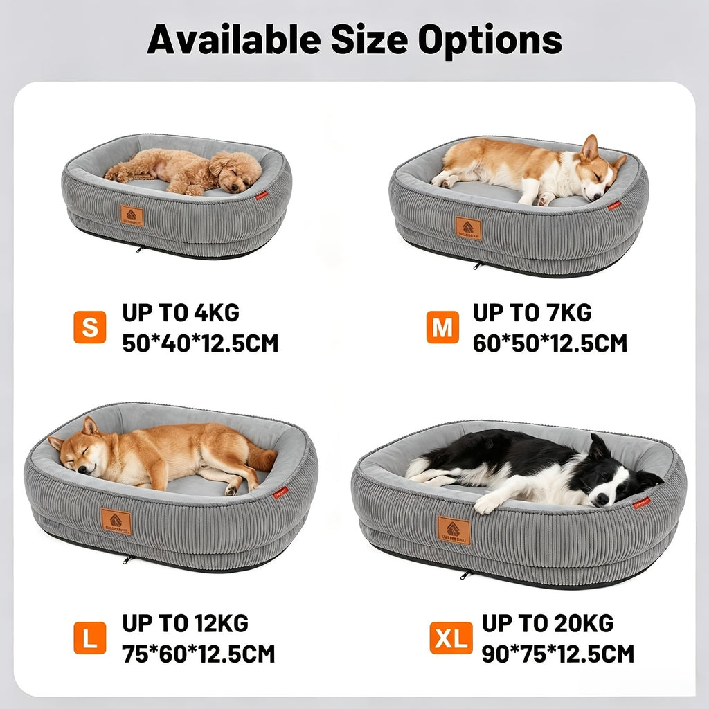 Memory Foam Dog Bed with Raised Edges, Removable Washable Cover and Non-Slip Bottom, Grey Cozy Pet Sofa in 20, 23, 29 and 35 Inch Sizes