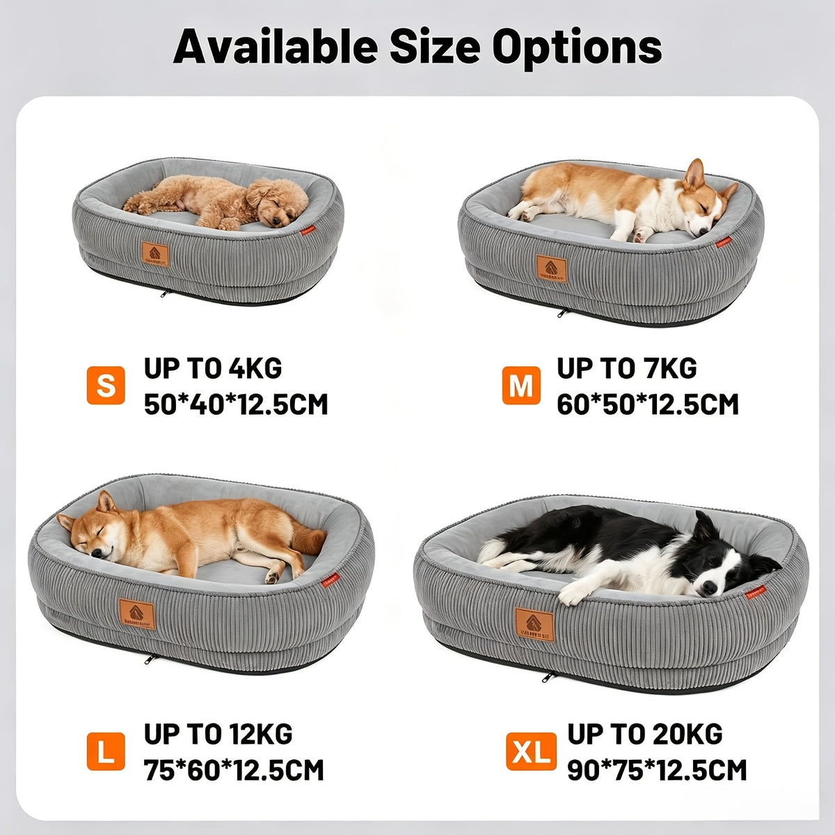 Memory Foam Dog Bed with Raised Edges, Removable Washable Cover and Non-Slip Bottom, Grey Cozy Pet Sofa in 20, 23, 29 and 35 Inch Sizes