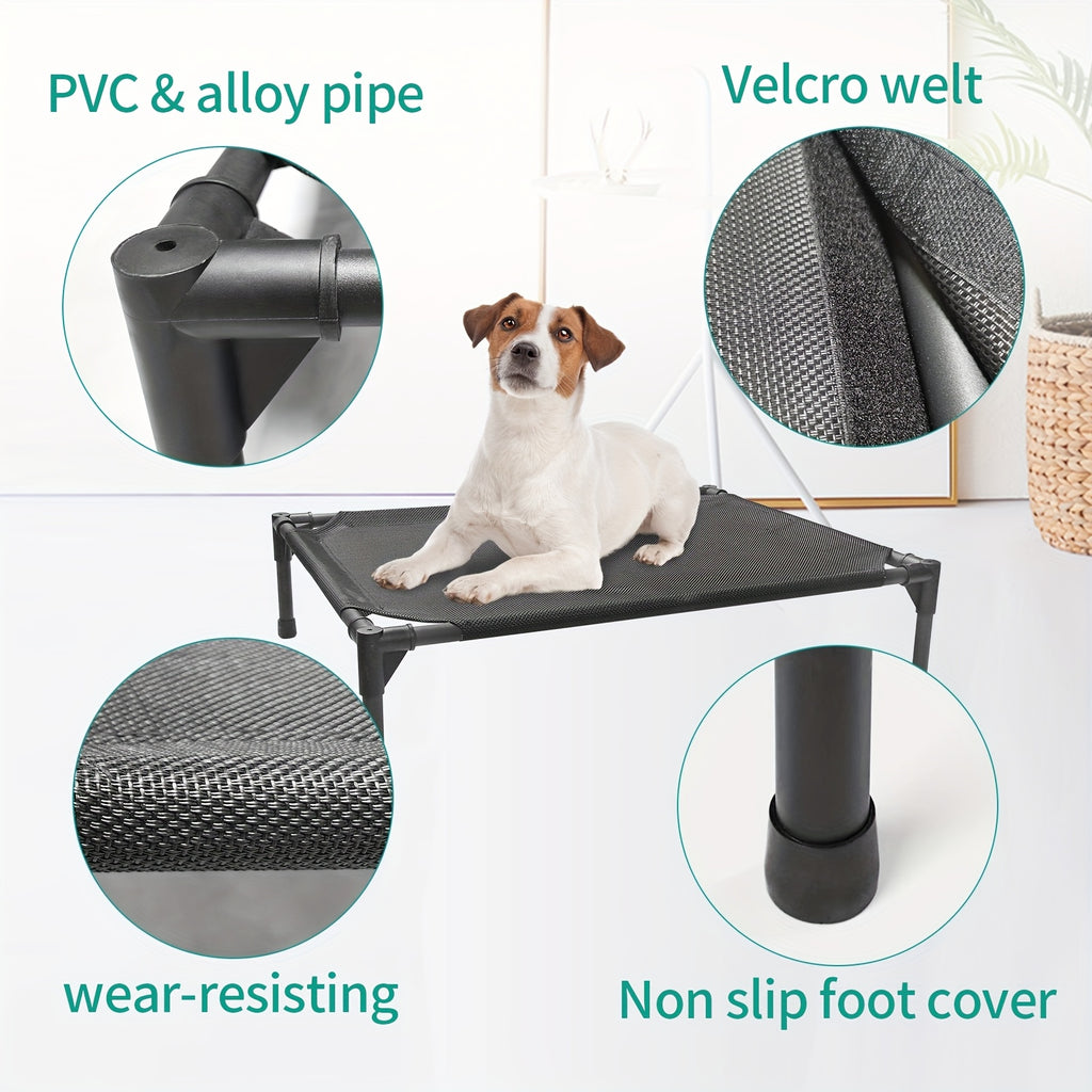 Elevated Dog Bed for Large Dogs, Cooling Outdoor Dog Cot with Breathable Mesh, Tool-Free Assembly Washable Raised Pet Bed with Anti-Slip Feet for Indoor and Outdoor Use, Portable Camping Cot for Summer