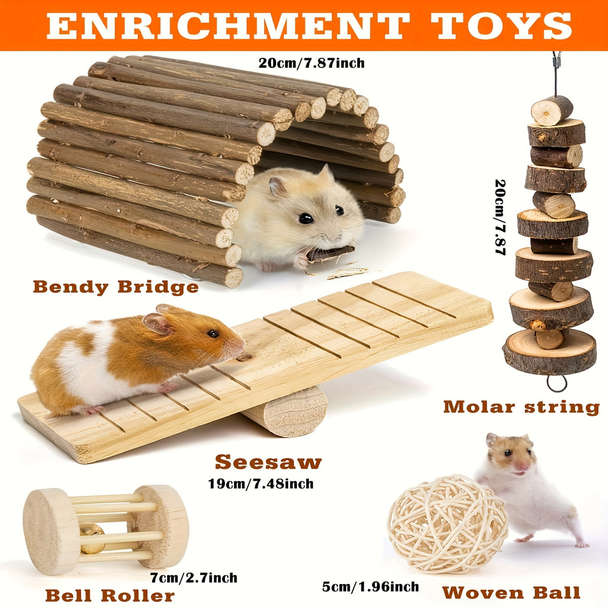 Hamster Chew Toys, 12-Piece Natural Wood Small Pet Accessory Set with Balls and Climbing Sticks for Guinea Pigs and Chinchillas
