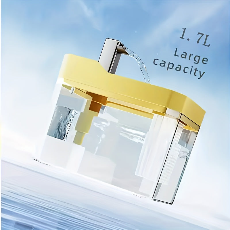 Cat Water Fountain 57.48oz with Automatic Circulation, Quiet USB Plug-In Pet Drinking Dispenser in Transparent, White or Yellow, No Power Adapter Included