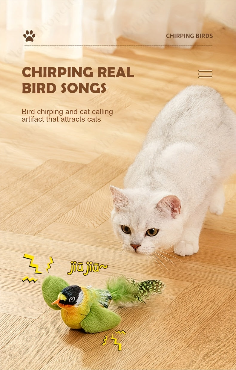 Bird Sound Cat Toy 2-Pack with Leaf Details, Random Color Simulated Birds for Kittens and Indoor Cats, Supervised Chase and Batting Play