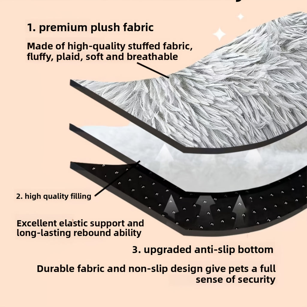 Plush Cat Bed with Resilient Soft Cushion, Light Grey Indoor Sleeping Nest in Five Sizes for Kittens, Maine Coons and Persian Cats