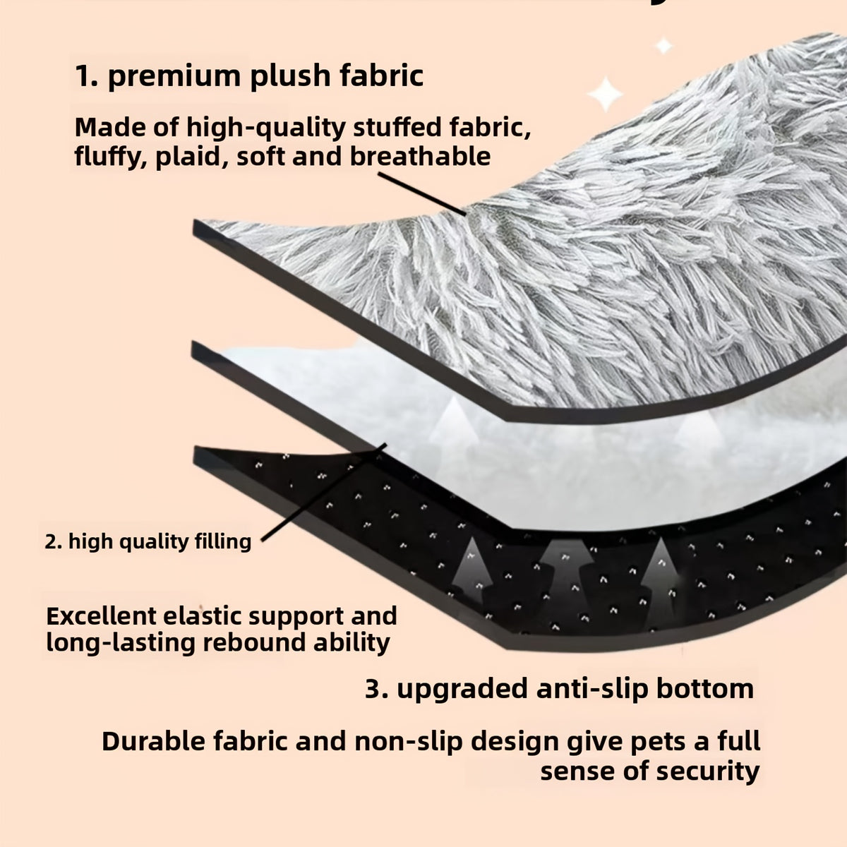 Plush Cat Bed with Resilient Soft Cushion, Light Grey Indoor Sleeping Nest in Five Sizes for Kittens, Maine Coons and Persian Cats